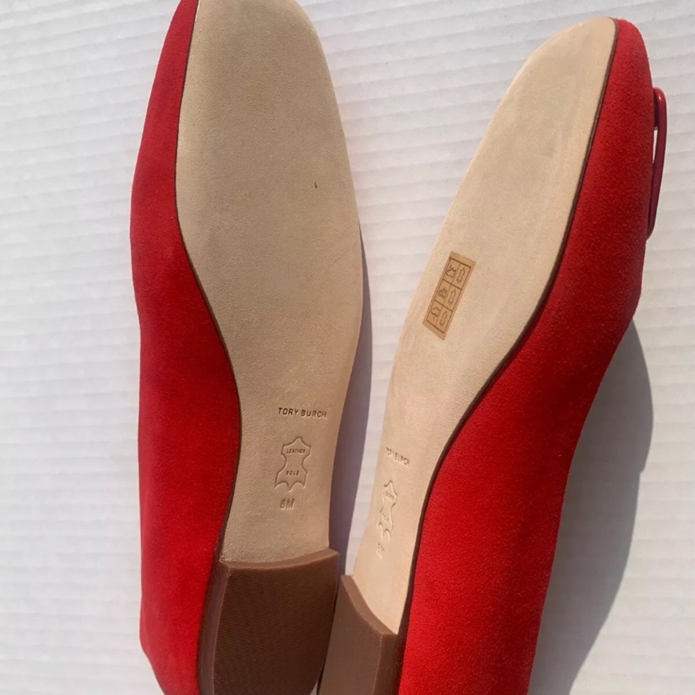 Tory Burch Size 6 Red Georgia Flat Suede Ballet Shoes - Picture 6 of 8